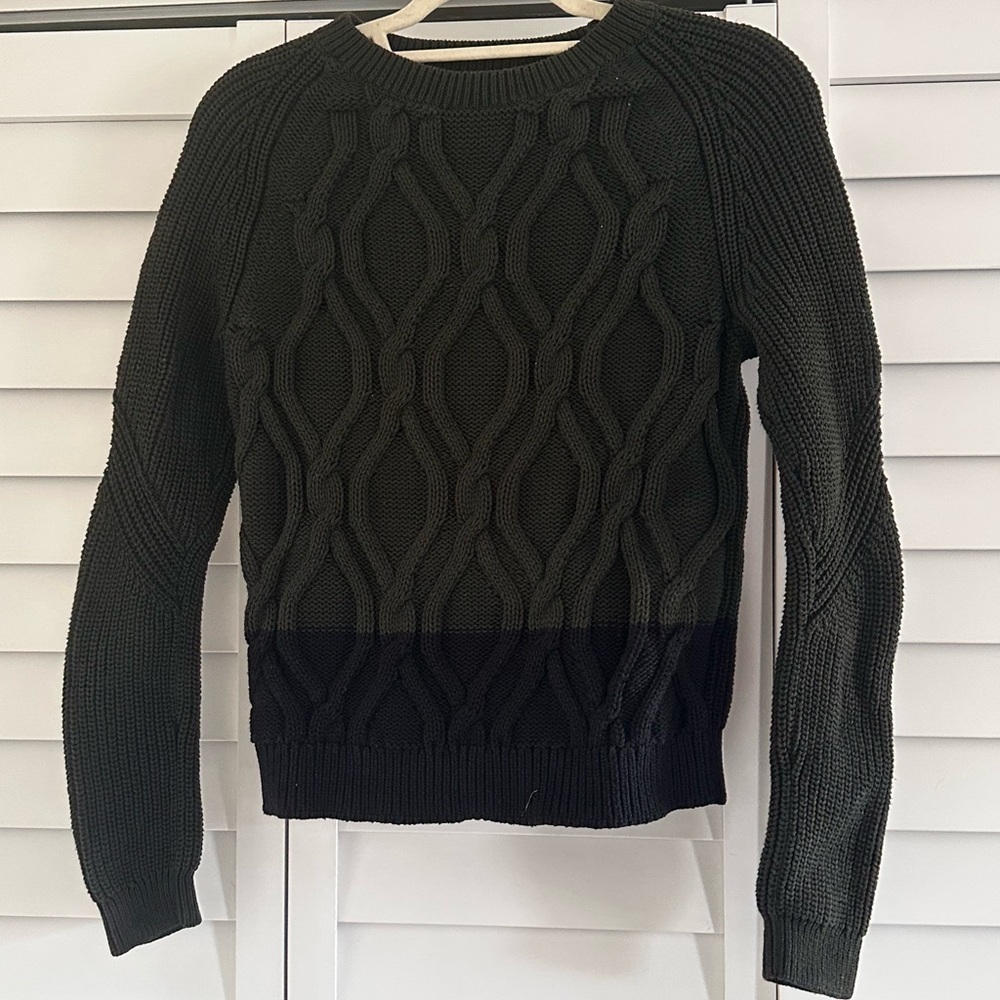Vintage Gap Dark Olive Green and Black Cable Knit Sweater 100% Cotton
